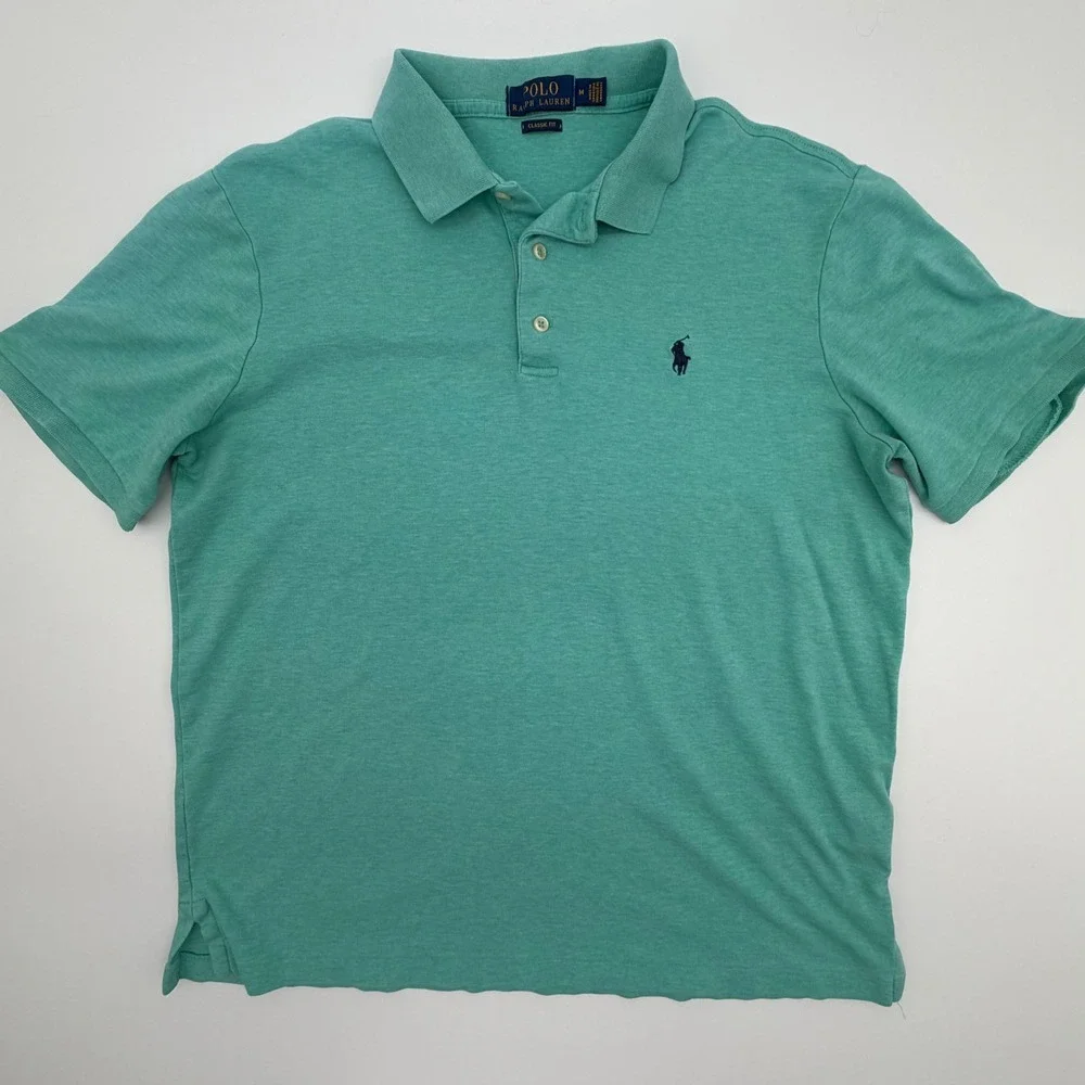 Polo Ralph Lauren Mens Classic Fit Cotton‎ Polo Shirt Medium Green Heathered